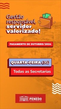 Prefeitura de Penedo paga salário de outubro na quarta-feira, 30