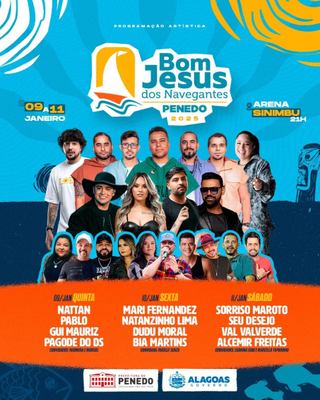 Sorriso Maroto, Natanzinho Lima e Seu Desejo estão entre as atrações da festa de Bom Jesus de Penedo 2025; confira programação!