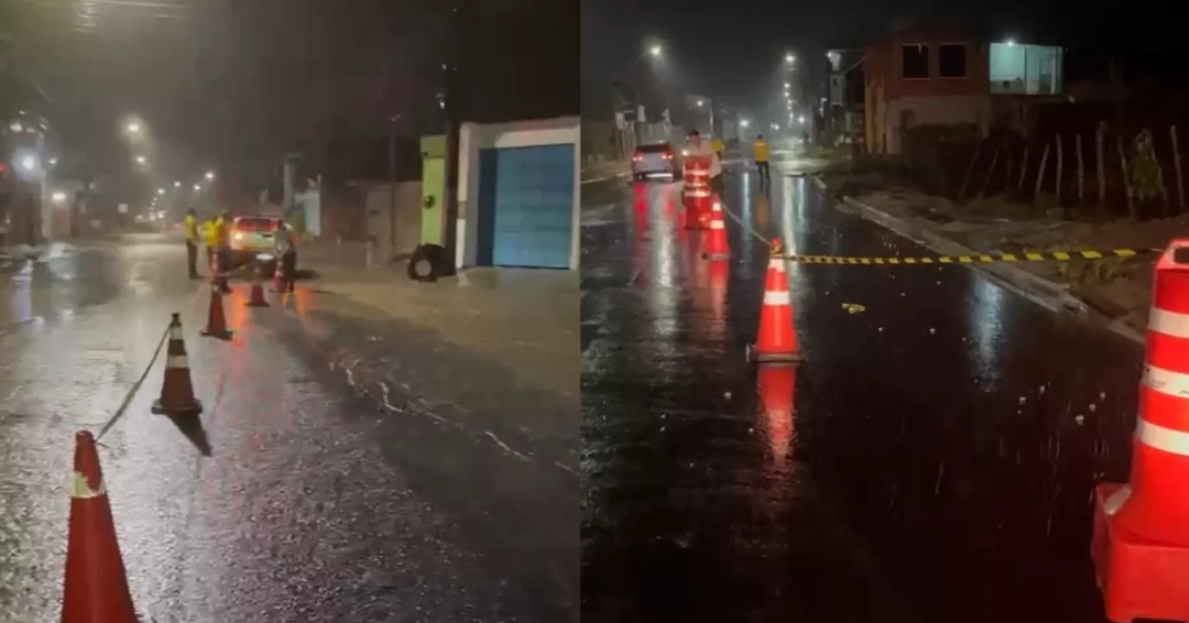 Agentes da SMTT de Penedo sinalizam vias durante fortes chuvas para evitar acidentes