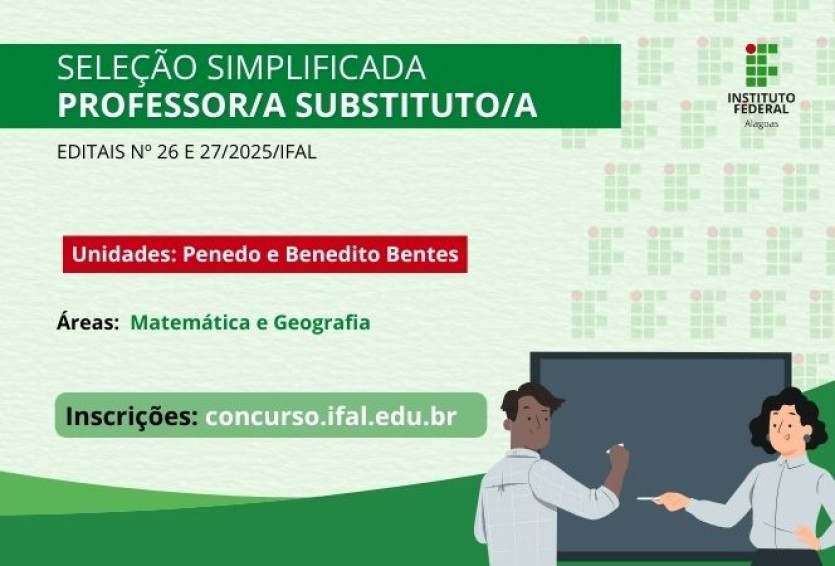 Ifal abre vaga para professor substituto de matemática no Campus Penedo