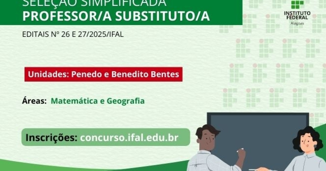 Ifal abre vaga para professor substituto de matemática no Campus Penedo